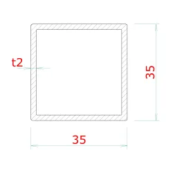 Profil 35 x 35 x 2 x 2000 mm, brúsená nerez AISI 304 Profil 35 x 35 x 2 x 2000 mm, brúsená nerez AISI 304